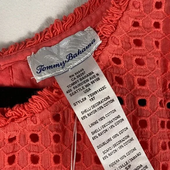 Tommy Bahama Sleeveless Dress Size Small Coral Raw Edge Tassel Crinkle Rayon - Picture 4 of 10